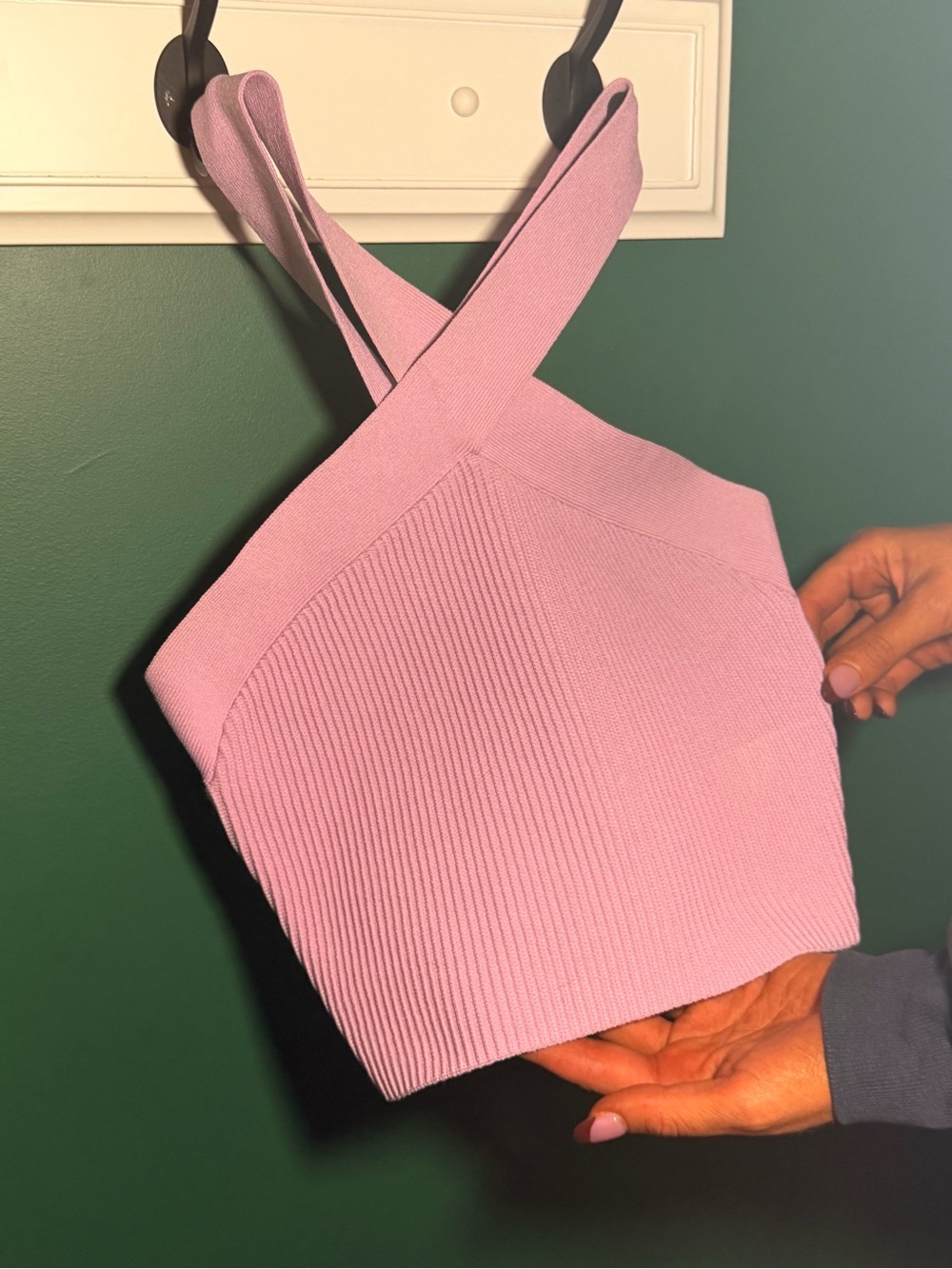 Babaton Lilac Ribbed Cross-Back Crop Top